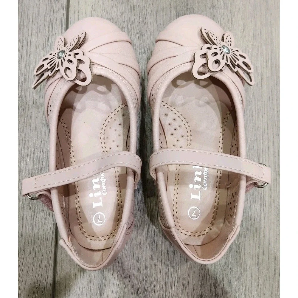 Girls Toddler Light Pink Butterfly‎ Dress Shoes Spring Easter Wedding Size 7